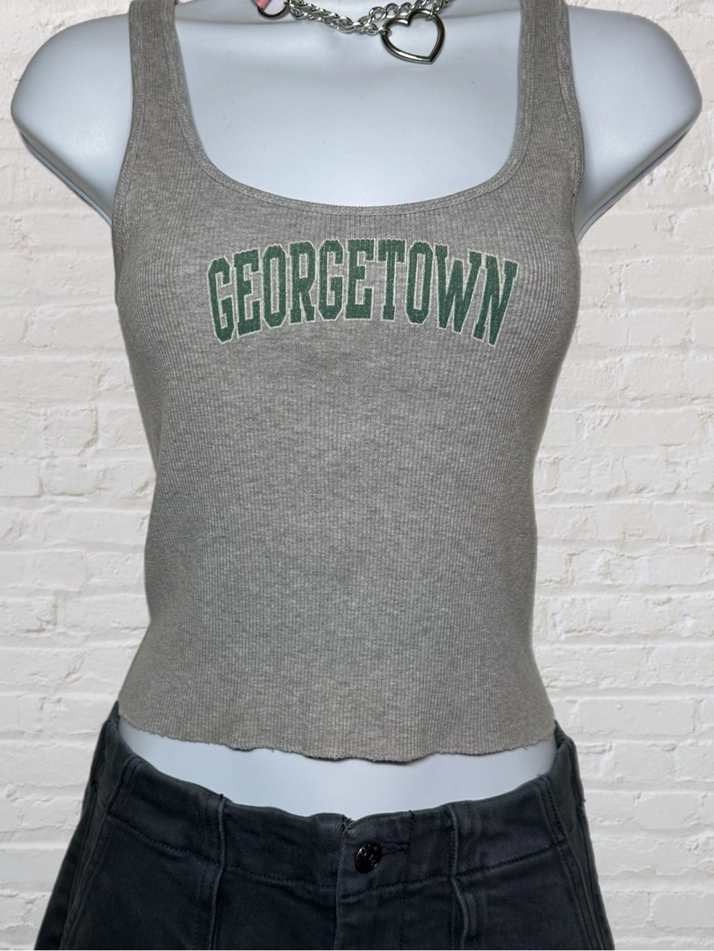 Brandy Melville (John Galt) Light Gray & Green ‘Georgetown’ Women’s Small Tank